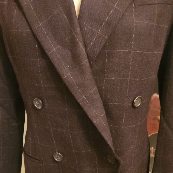 Ralph Lauren Women's Double-Breasted Wool Plaid Blazer - Dark Brown - Picture 3 of 8